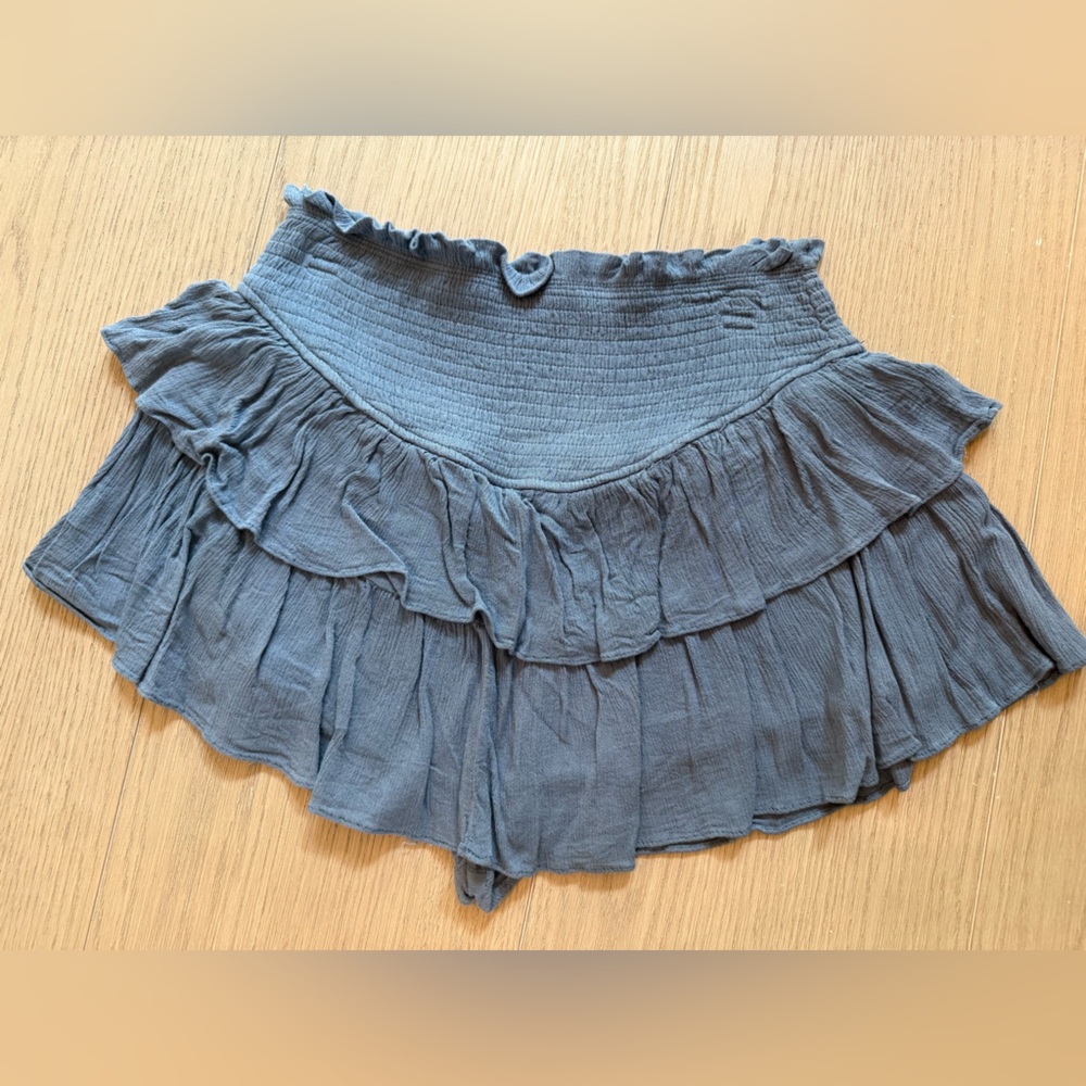 American Threads Mustard Seed blue  Ruffled Mini Skirt